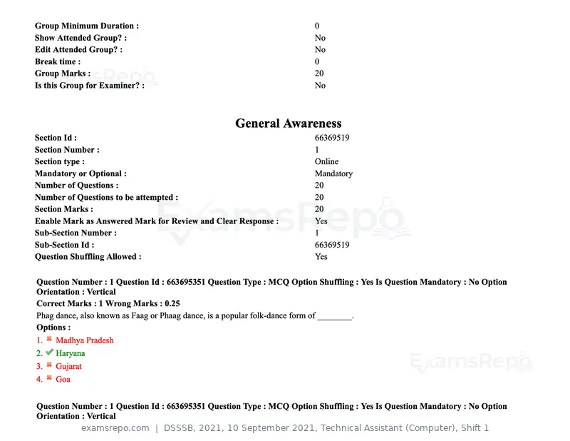 DSSSB 2021 question paper, 10 September 2021, Technical Assistant (Computer), Shift 1, page 2 of 157