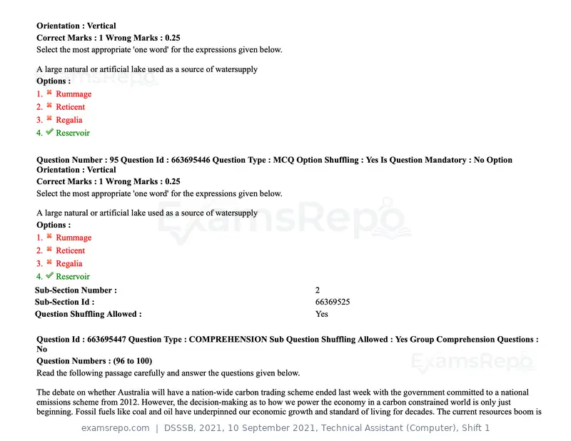 DSSSB 2021 question paper, 10 September 2021, Technical Assistant (Computer), Shift 1, page 82 of 157