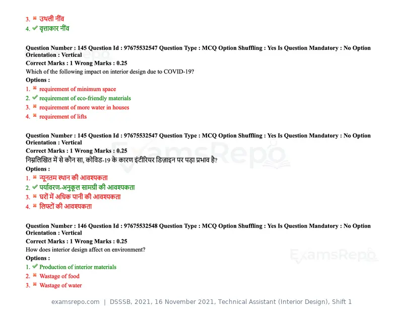 DSSSB 2021 question paper, 16 November 2021, Technical Assistant (Interior Design), Shift 1, page 116 of 153