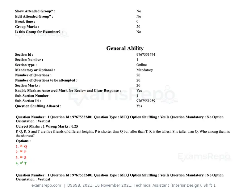 DSSSB 2021 question paper, 16 November 2021, Technical Assistant (Interior Design), Shift 1, page 2 of 153