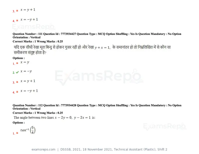 DSSSB 2021 question paper, 18 November 2021, Technical Assistant (Plastic), Shift 2, page 104 of 168