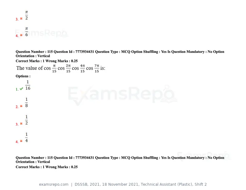 DSSSB 2021 question paper, 18 November 2021, Technical Assistant (Plastic), Shift 2, page 108 of 168