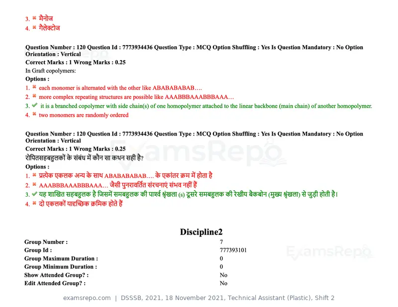 DSSSB 2021 question paper, 18 November 2021, Technical Assistant (Plastic), Shift 2, page 112 of 168