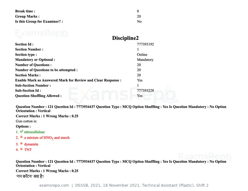 DSSSB 2021 question paper, 18 November 2021, Technical Assistant (Plastic), Shift 2, page 113 of 168