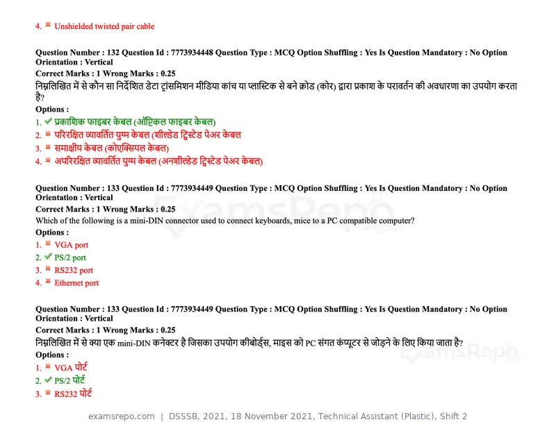 DSSSB 2021 question paper, 18 November 2021, Technical Assistant (Plastic), Shift 2, page 121 of 168