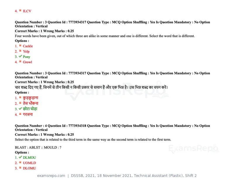 DSSSB 2021 question paper, 18 November 2021, Technical Assistant (Plastic), Shift 2, page 4 of 168