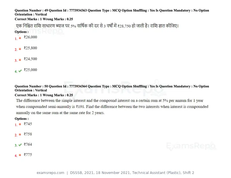 DSSSB 2021 question paper, 18 November 2021, Technical Assistant (Plastic), Shift 2, page 49 of 168
