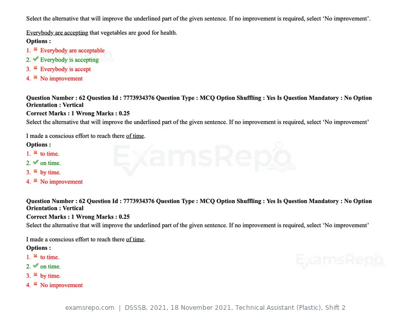 DSSSB 2021 question paper, 18 November 2021, Technical Assistant (Plastic), Shift 2, page 64 of 168