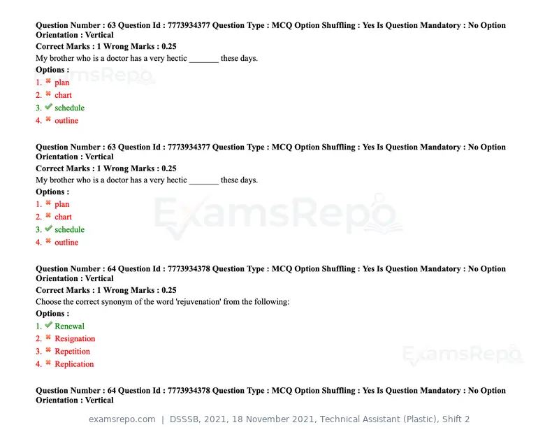 DSSSB 2021 question paper, 18 November 2021, Technical Assistant (Plastic), Shift 2, page 65 of 168