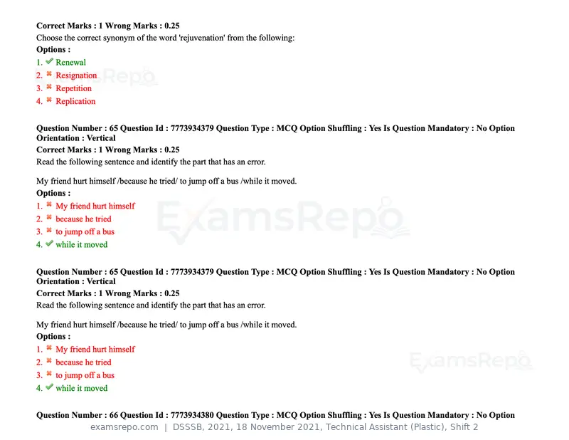 DSSSB 2021 question paper, 18 November 2021, Technical Assistant (Plastic), Shift 2, page 66 of 168