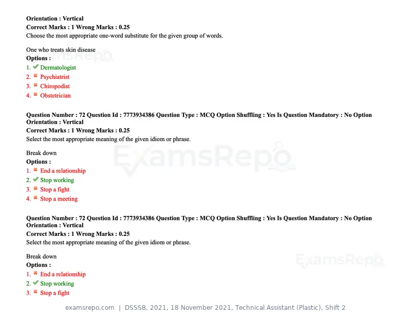 DSSSB 2021 question paper, 18 November 2021, Technical Assistant (Plastic), Shift 2, page 71 of 168