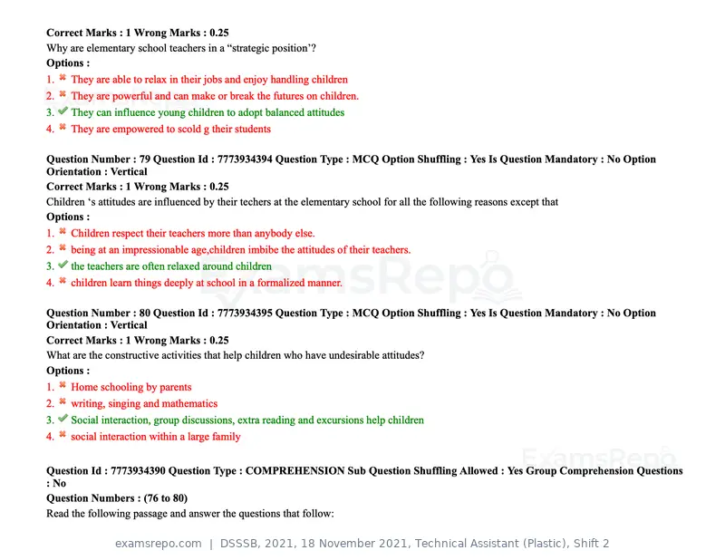 DSSSB 2021 question paper, 18 November 2021, Technical Assistant (Plastic), Shift 2, page 76 of 168