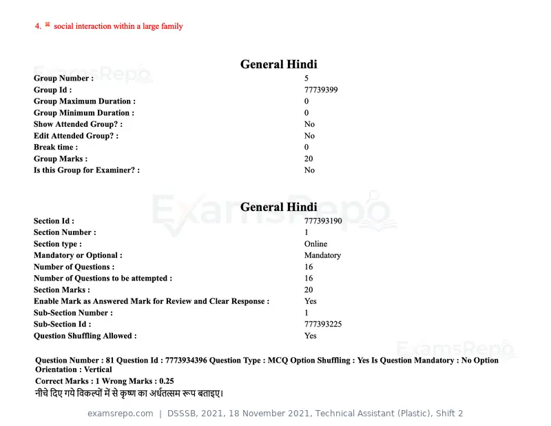 DSSSB 2021 question paper, 18 November 2021, Technical Assistant (Plastic), Shift 2, page 79 of 168