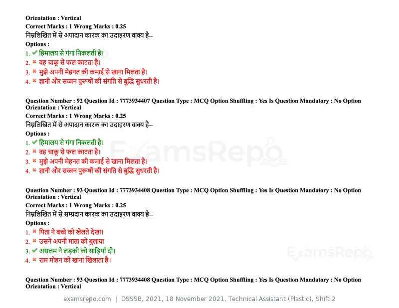 DSSSB 2021 question paper, 18 November 2021, Technical Assistant (Plastic), Shift 2, page 87 of 168