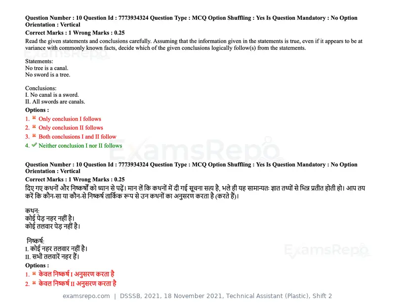 DSSSB 2021 question paper, 18 November 2021, Technical Assistant (Plastic), Shift 2, page 9 of 168