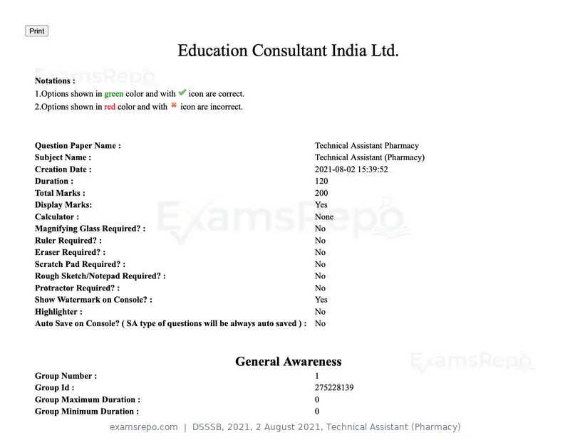 DSSSB 2021 question paper, 2 August 2021, Technical Assistant (Pharmacy), page 1 of 159