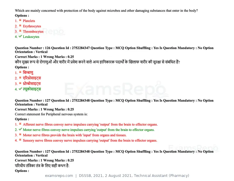 DSSSB 2021 question paper, 2 August 2021, Technical Assistant (Pharmacy), page 107 of 159