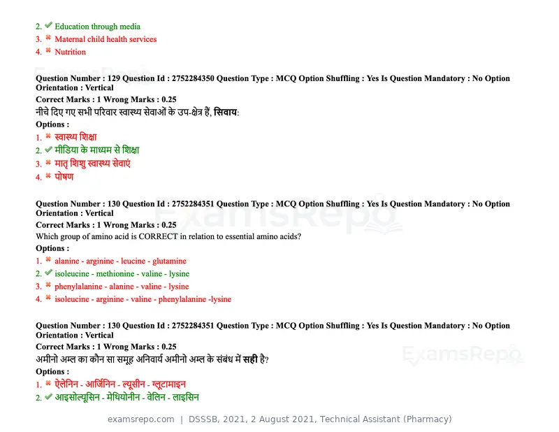 DSSSB 2021 question paper, 2 August 2021, Technical Assistant (Pharmacy), page 109 of 159