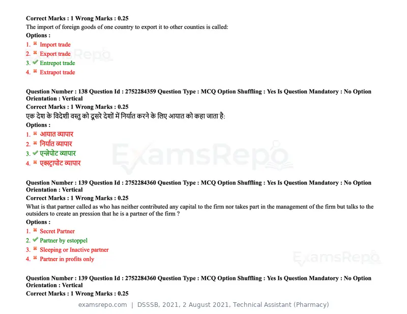 DSSSB 2021 question paper, 2 August 2021, Technical Assistant (Pharmacy), page 115 of 159