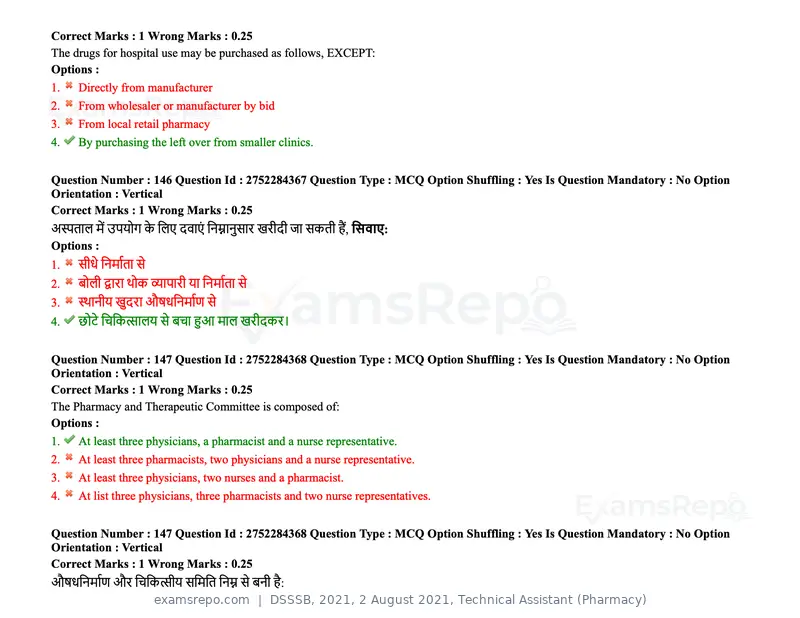 DSSSB 2021 question paper, 2 August 2021, Technical Assistant (Pharmacy), page 121 of 159
