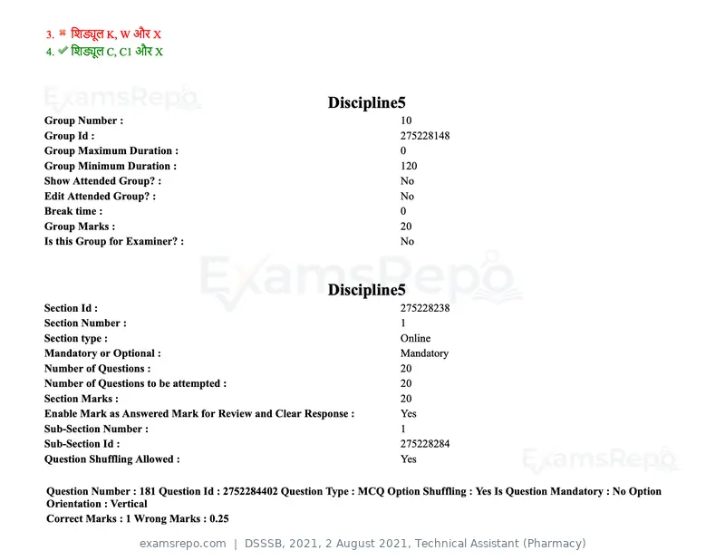 DSSSB 2021 question paper, 2 August 2021, Technical Assistant (Pharmacy), page 145 of 159