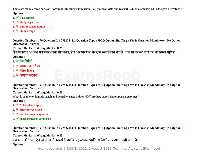 DSSSB 2021 question paper, 2 August 2021, Technical Assistant (Pharmacy), page 152 of 159