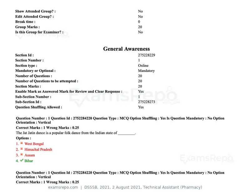 DSSSB 2021 question paper, 2 August 2021, Technical Assistant (Pharmacy), page 2 of 159