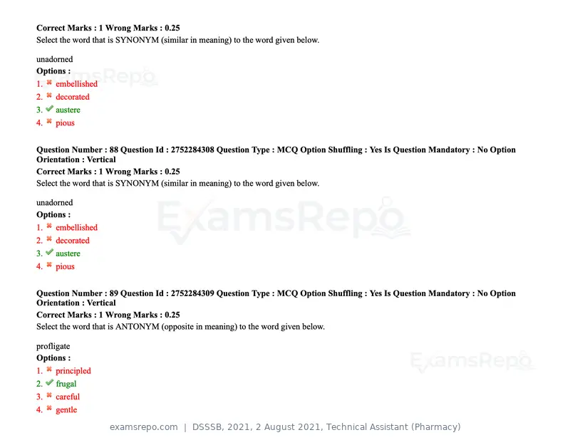 DSSSB 2021 question paper, 2 August 2021, Technical Assistant (Pharmacy), page 79 of 159