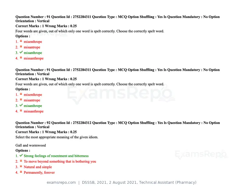 DSSSB 2021 question paper, 2 August 2021, Technical Assistant (Pharmacy), page 81 of 159