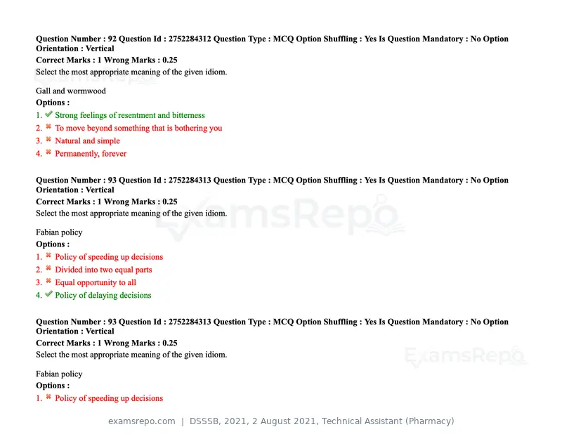 DSSSB 2021 question paper, 2 August 2021, Technical Assistant (Pharmacy), page 82 of 159