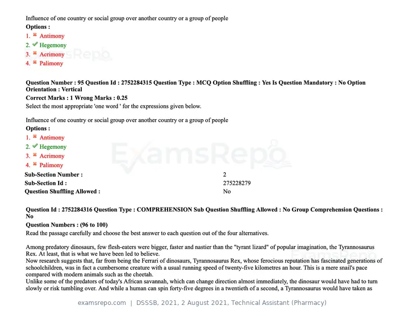 DSSSB 2021 question paper, 2 August 2021, Technical Assistant (Pharmacy), page 84 of 159