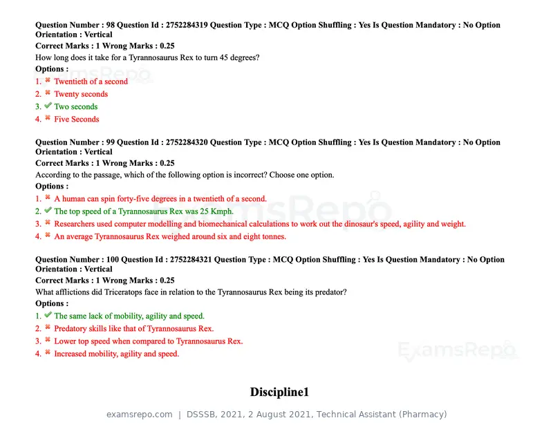 DSSSB 2021 question paper, 2 August 2021, Technical Assistant (Pharmacy), page 88 of 159