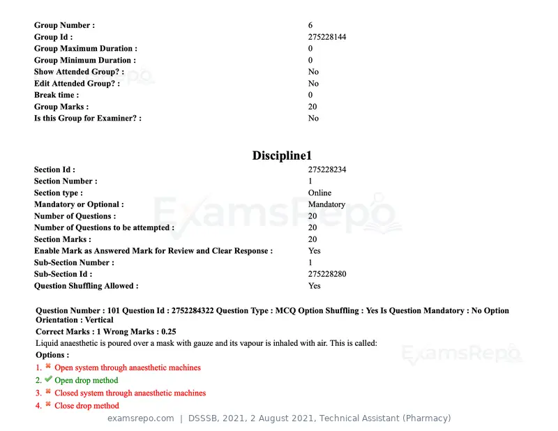 DSSSB 2021 question paper, 2 August 2021, Technical Assistant (Pharmacy), page 89 of 159