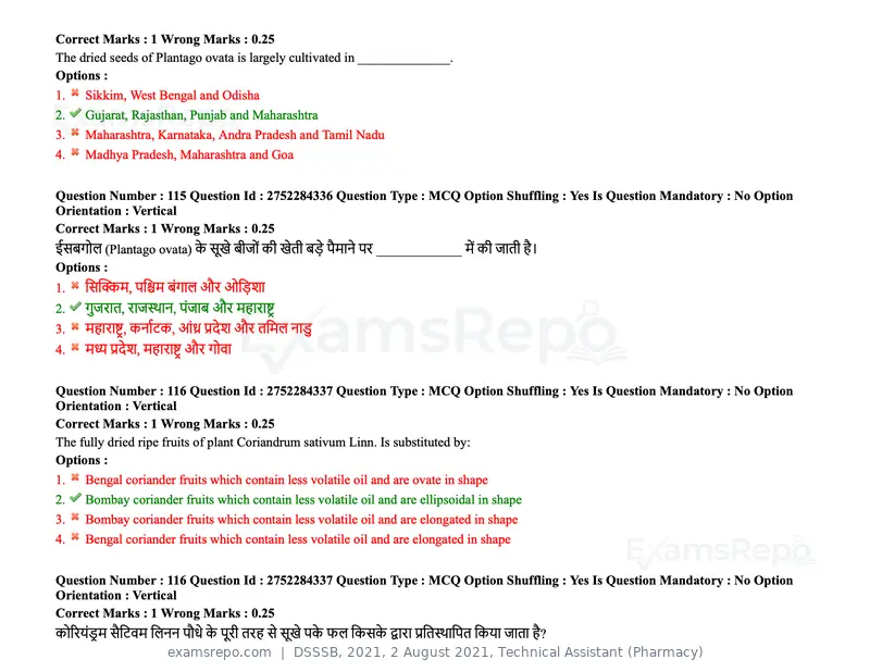 DSSSB 2021 question paper, 2 August 2021, Technical Assistant (Pharmacy), page 99 of 159