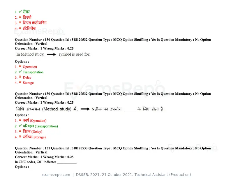 DSSSB 2021 question paper, 21 October 2021, Technical Assistant (Production), page 102 of 151