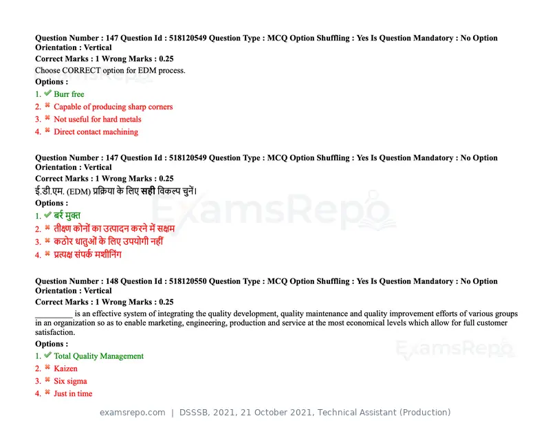 DSSSB 2021 question paper, 21 October 2021, Technical Assistant (Production), page 114 of 151