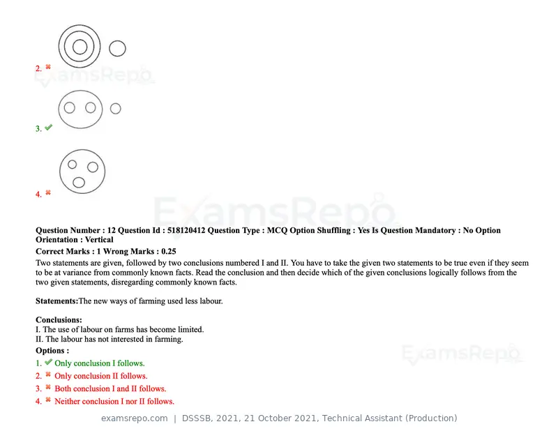 DSSSB 2021 question paper, 21 October 2021, Technical Assistant (Production), page 12 of 151