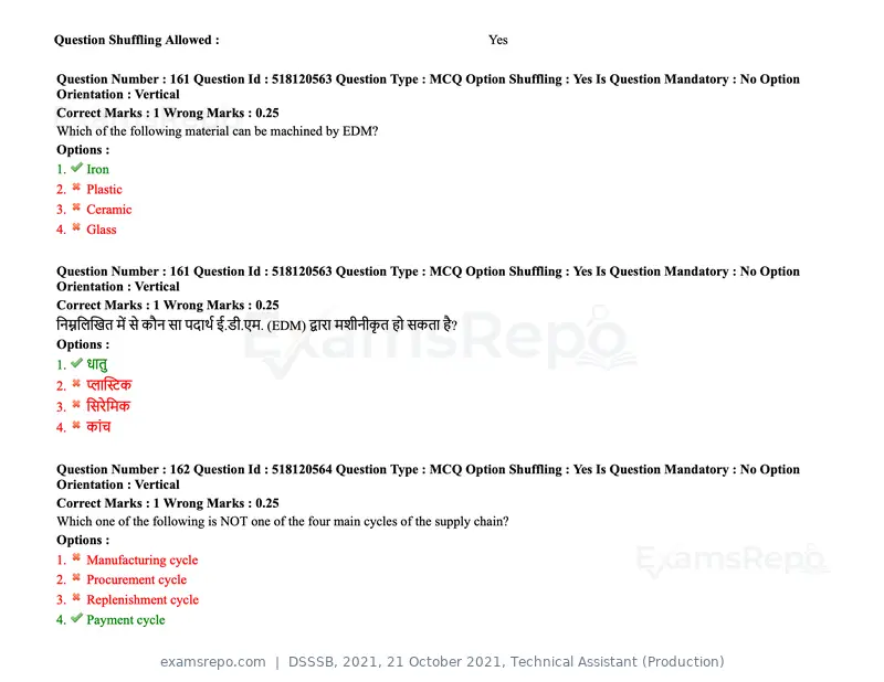 DSSSB 2021 question paper, 21 October 2021, Technical Assistant (Production), page 124 of 151