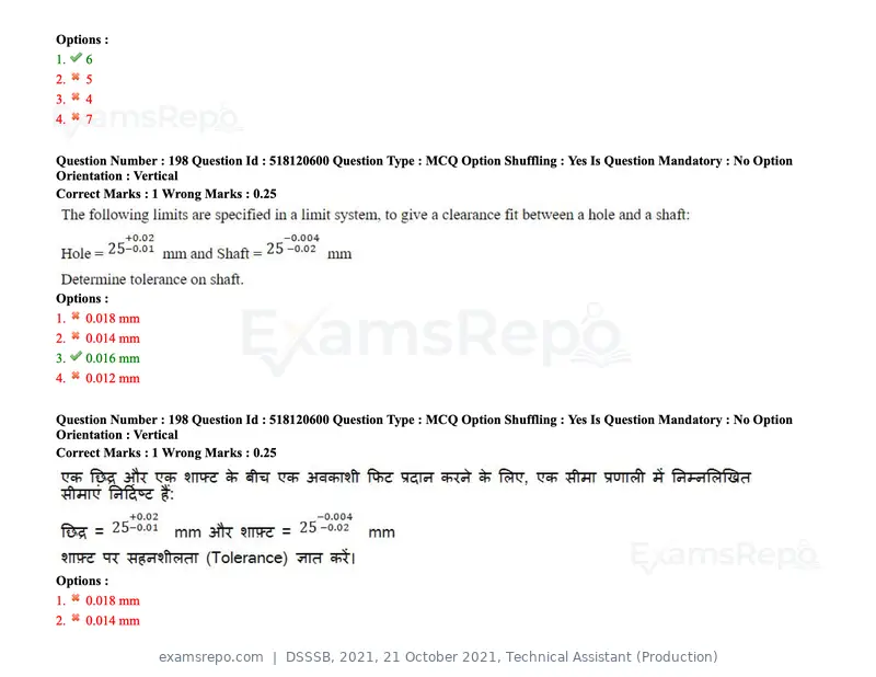 DSSSB 2021 question paper, 21 October 2021, Technical Assistant (Production), page 149 of 151