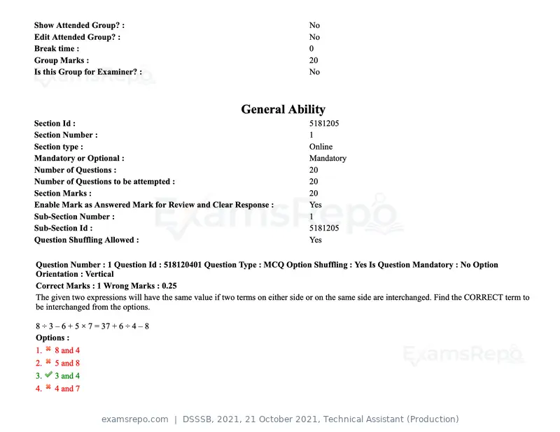 DSSSB 2021 question paper, 21 October 2021, Technical Assistant (Production), page 2 of 151