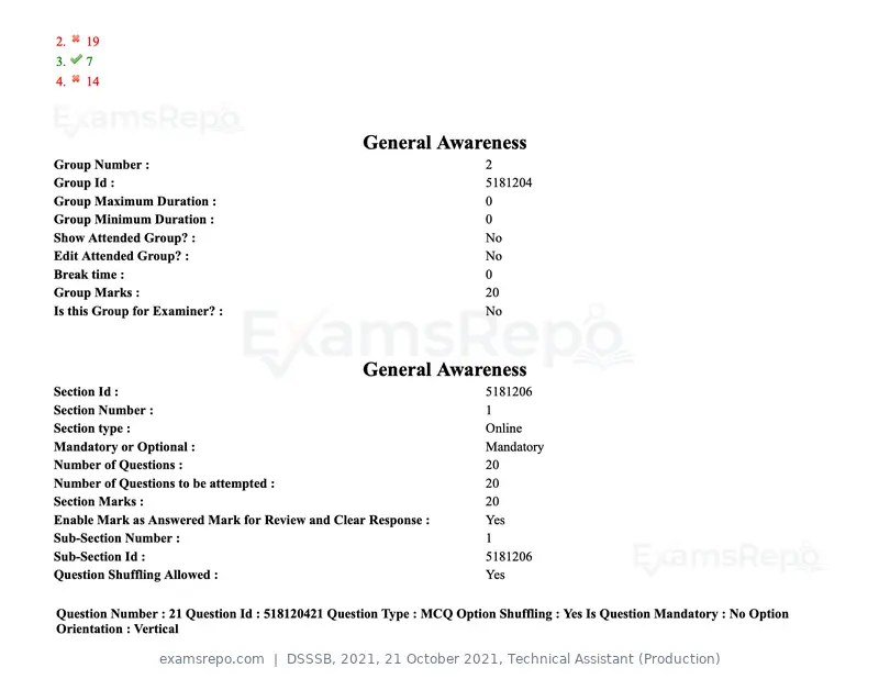 DSSSB 2021 question paper, 21 October 2021, Technical Assistant (Production), page 21 of 151