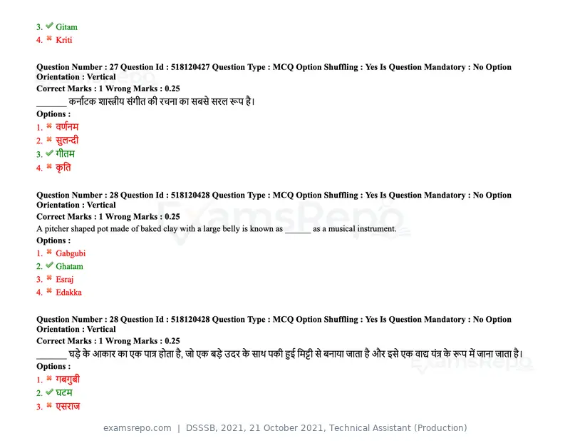 DSSSB 2021 question paper, 21 October 2021, Technical Assistant (Production), page 26 of 151