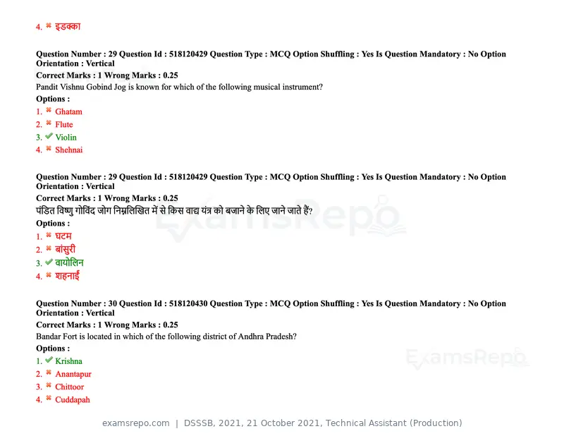 DSSSB 2021 question paper, 21 October 2021, Technical Assistant (Production), page 27 of 151