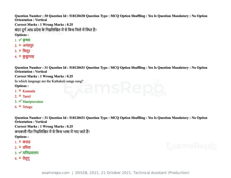 DSSSB 2021 question paper, 21 October 2021, Technical Assistant (Production), page 28 of 151