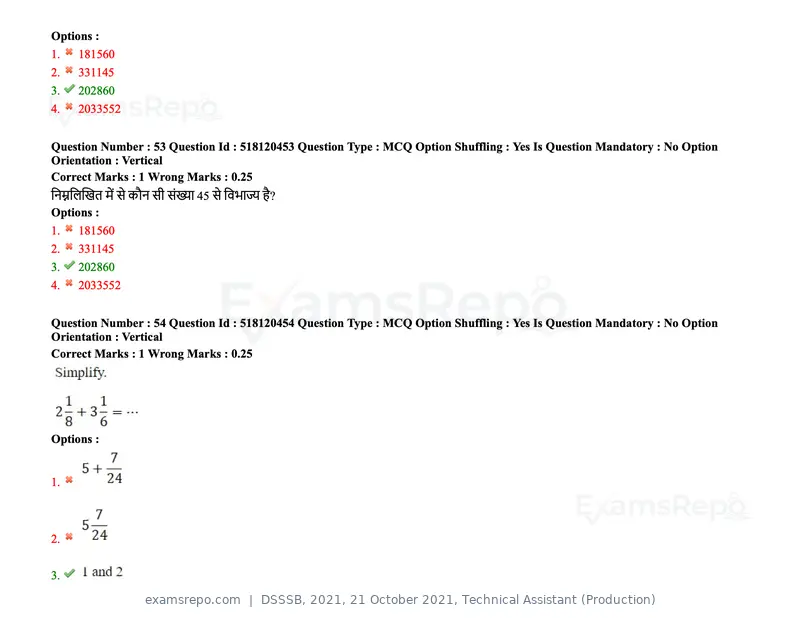 DSSSB 2021 question paper, 21 October 2021, Technical Assistant (Production), page 46 of 151
