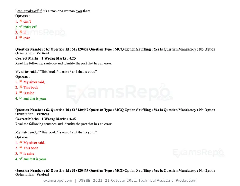 DSSSB 2021 question paper, 21 October 2021, Technical Assistant (Production), page 53 of 151