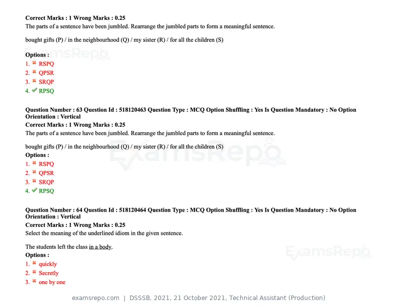 DSSSB 2021 question paper, 21 October 2021, Technical Assistant (Production), page 54 of 151