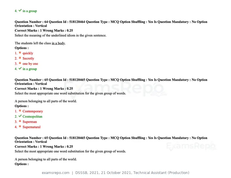 DSSSB 2021 question paper, 21 October 2021, Technical Assistant (Production), page 55 of 151