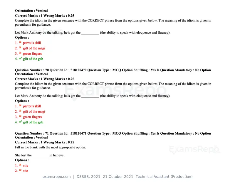 DSSSB 2021 question paper, 21 October 2021, Technical Assistant (Production), page 59 of 151