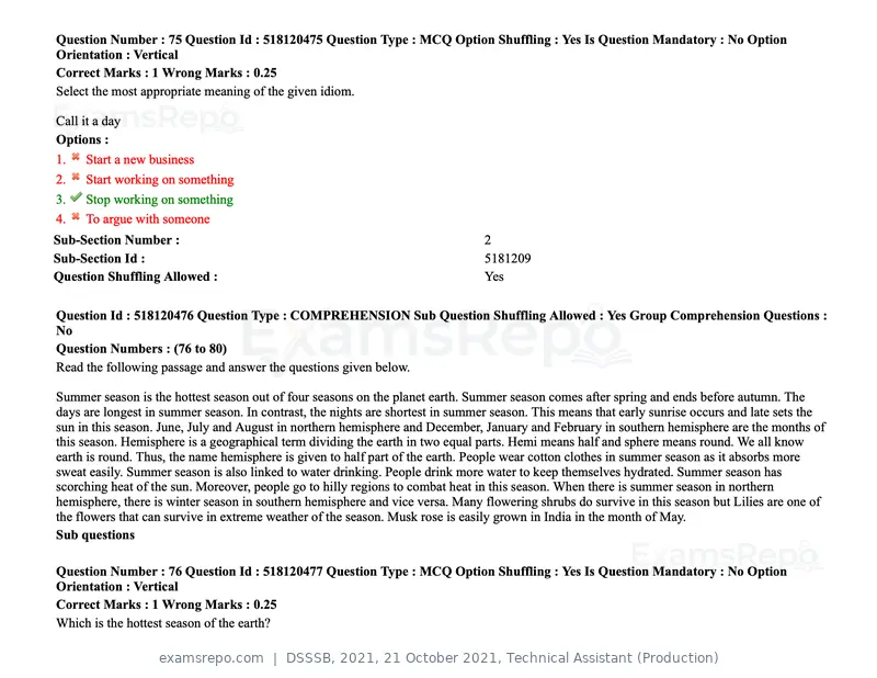 DSSSB 2021 question paper, 21 October 2021, Technical Assistant (Production), page 63 of 151